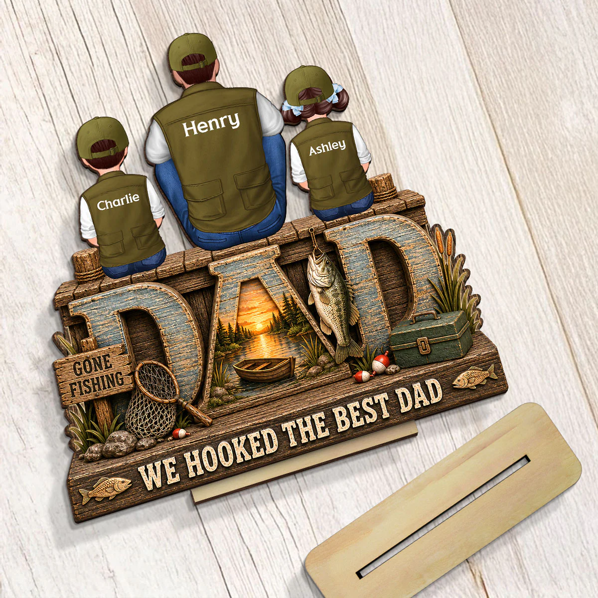 Trending We Hooked The Best Dad - Personalized 2-Layered Wooden Plaque - Gift For Fishing Dad, Fishing Lovers - Image 6