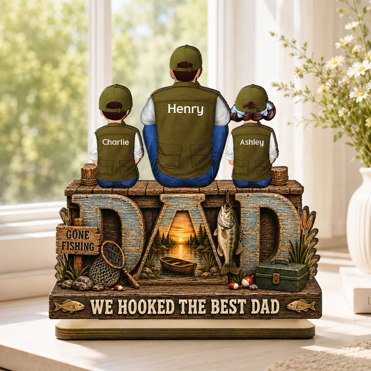 Trending We Hooked The Best Dad - Personalized 2-Layered Wooden Plaque - Gift For Fishing Dad, Fishing Lovers - Image 7