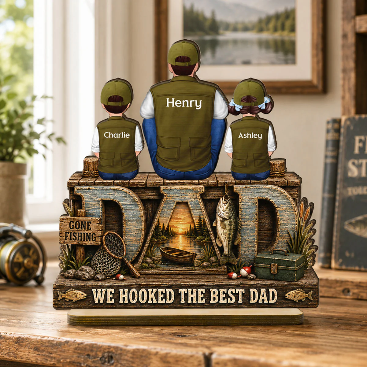 Trending We Hooked The Best Dad - Personalized 2-Layered Wooden Plaque - Gift For Fishing Dad, Fishing Lovers - Image 8