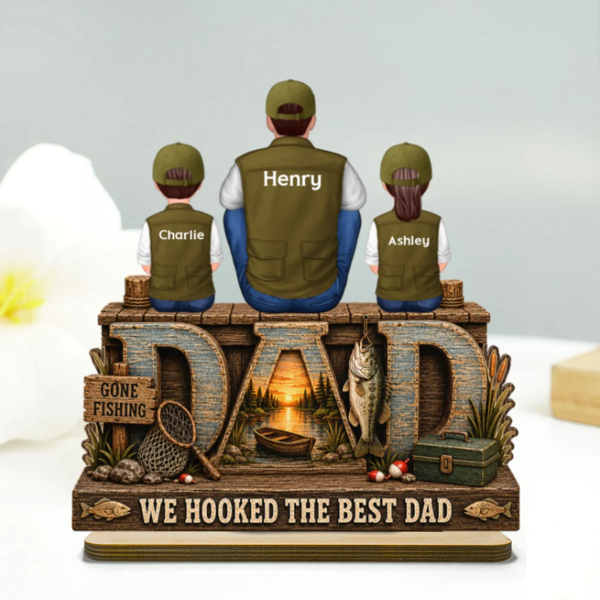 Trending We Hooked The Best Dad - Personalized 2-Layered Wooden Plaque - Gift For Fishing Dad, Fishing Lovers - Image 9