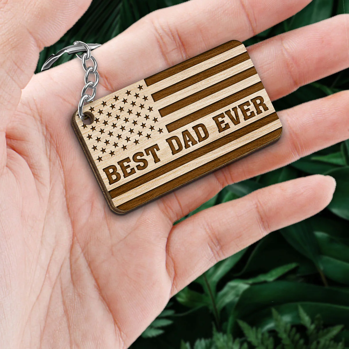 TRENDINGCUSTOM Best Dad Ever Flag Back View Man Kids Dog Cat Personalized Wooden Keychain - Image 2