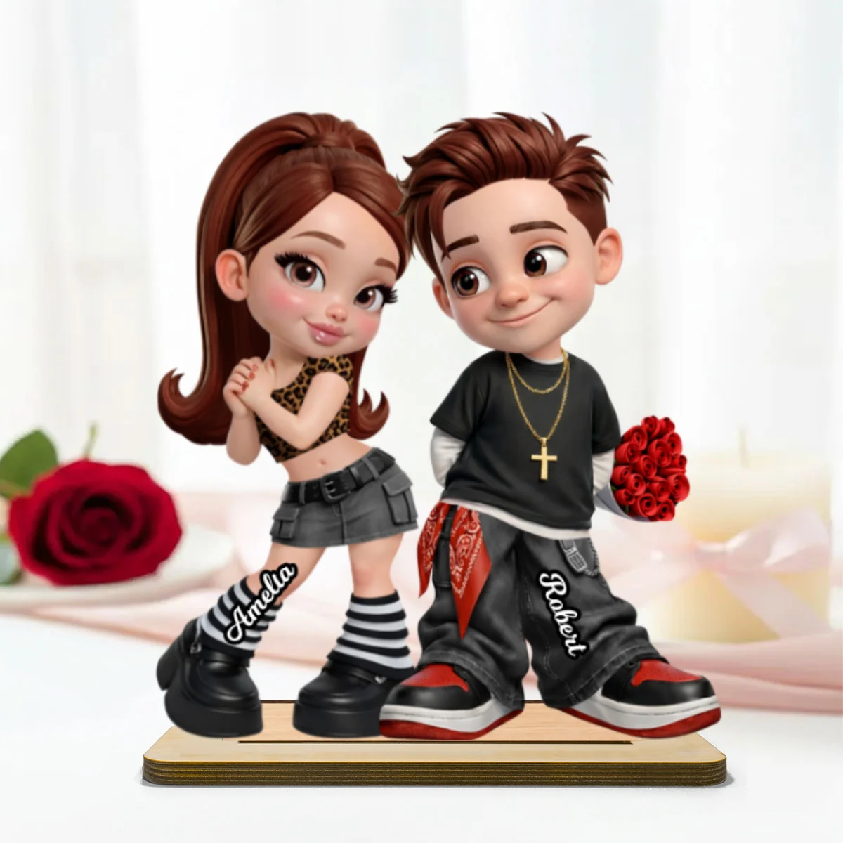 Trendy Y2K Couple - Personalized 2-Layered Wooden Plaque - Heartfelt Valentine's Day Gift For Him, Gift For Her - Image 11