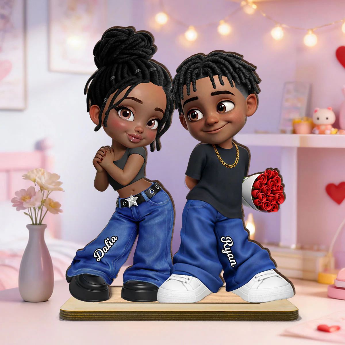 Trendy Y2K Couple - Personalized 2-Layered Wooden Plaque - Heartfelt Valentine's Day Gift For Him, Gift For Her - Image 2