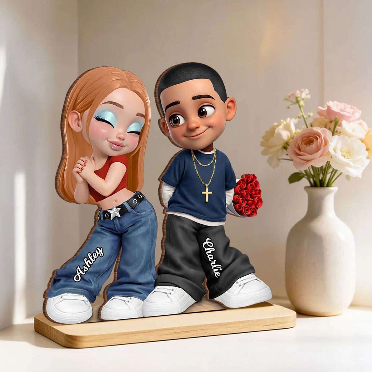 Trendy Y2K Couple - Personalized 2-Layered Wooden Plaque - Heartfelt Valentine's Day Gift For Him, Gift For Her - Image 3