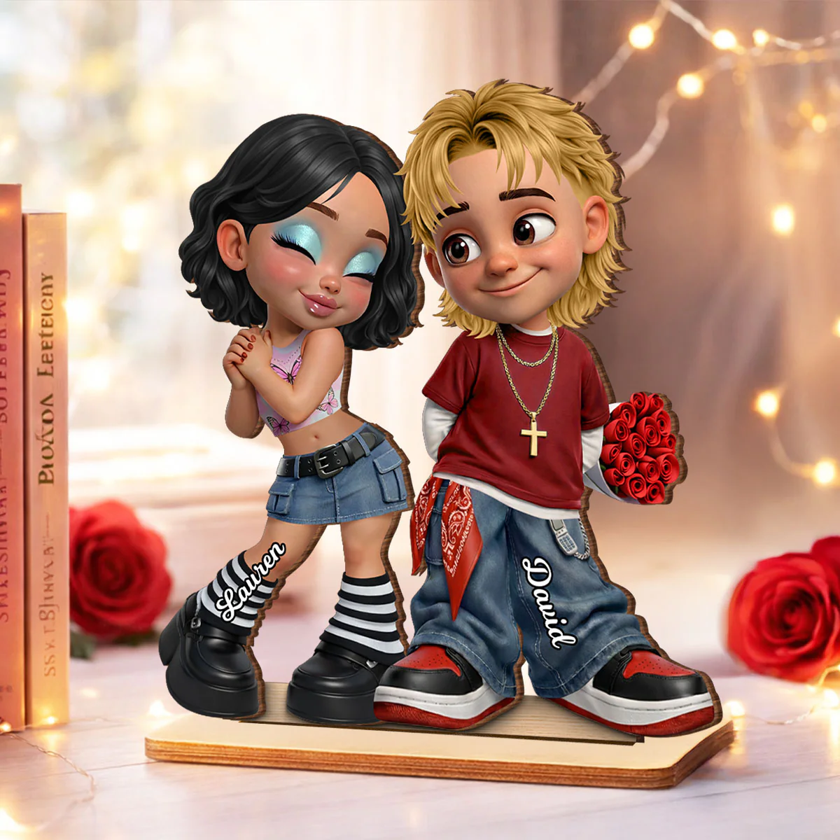 Trendy Y2K Couple - Personalized 2-Layered Wooden Plaque - Heartfelt Valentine's Day Gift For Him, Gift For Her - Image 4