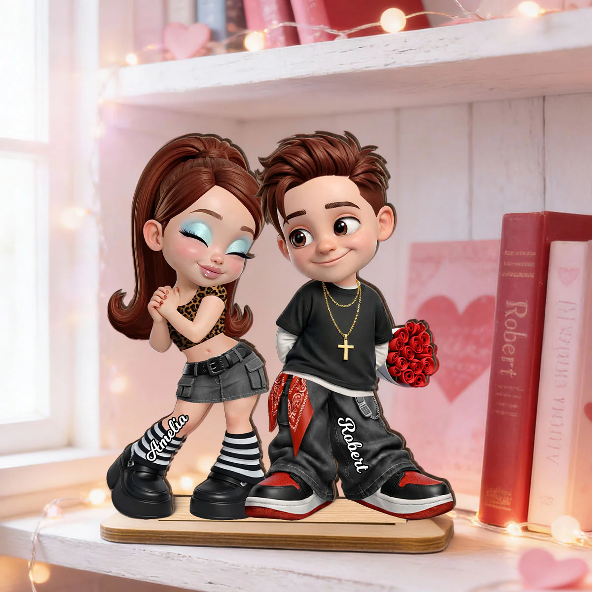 Trendy Y2K Couple - Personalized 2-Layered Wooden Plaque - Heartfelt Valentine's Day Gift For Him, Gift For Her - Image 5