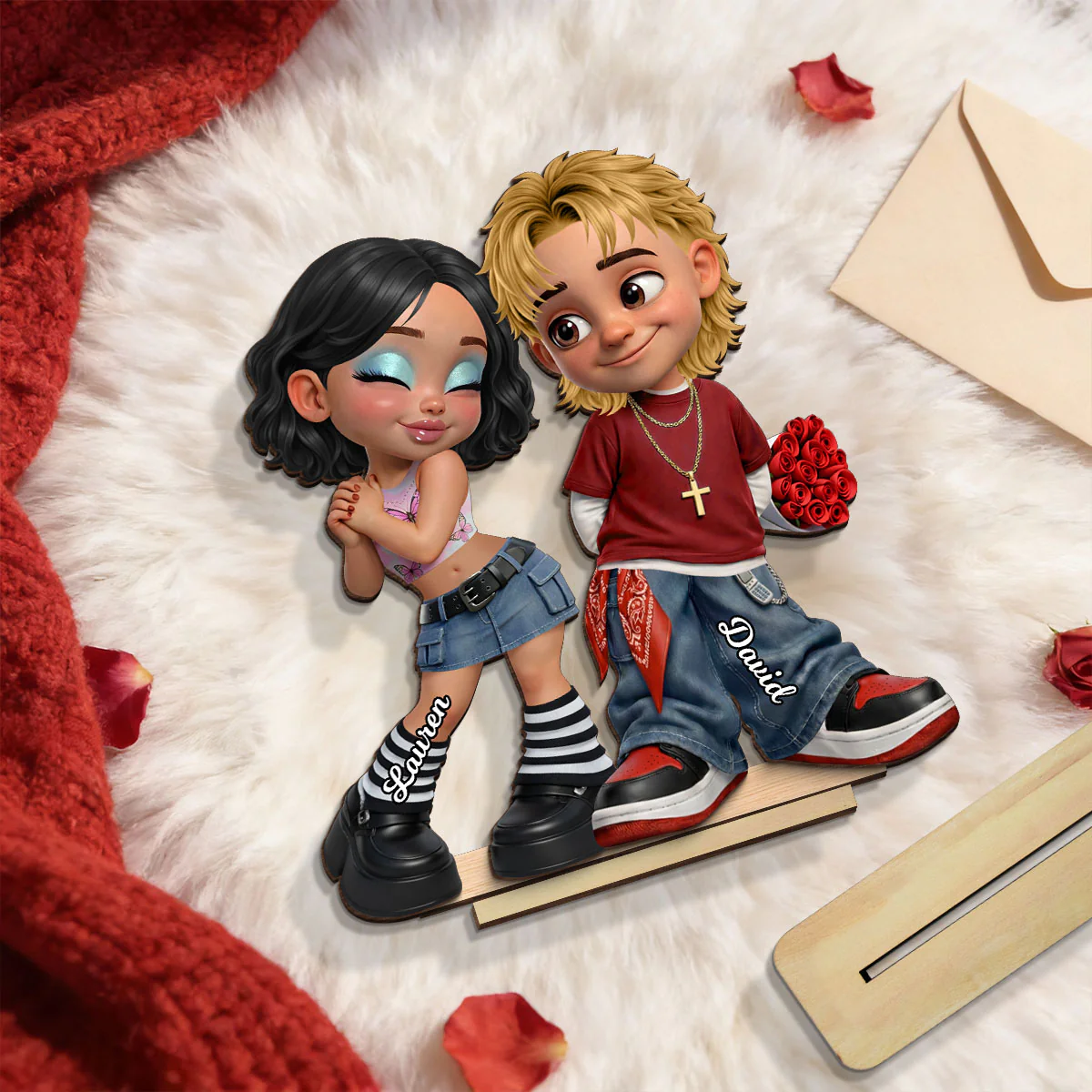 Trendy Y2K Couple - Personalized 2-Layered Wooden Plaque - Heartfelt Valentine's Day Gift For Him, Gift For Her - Image 8
