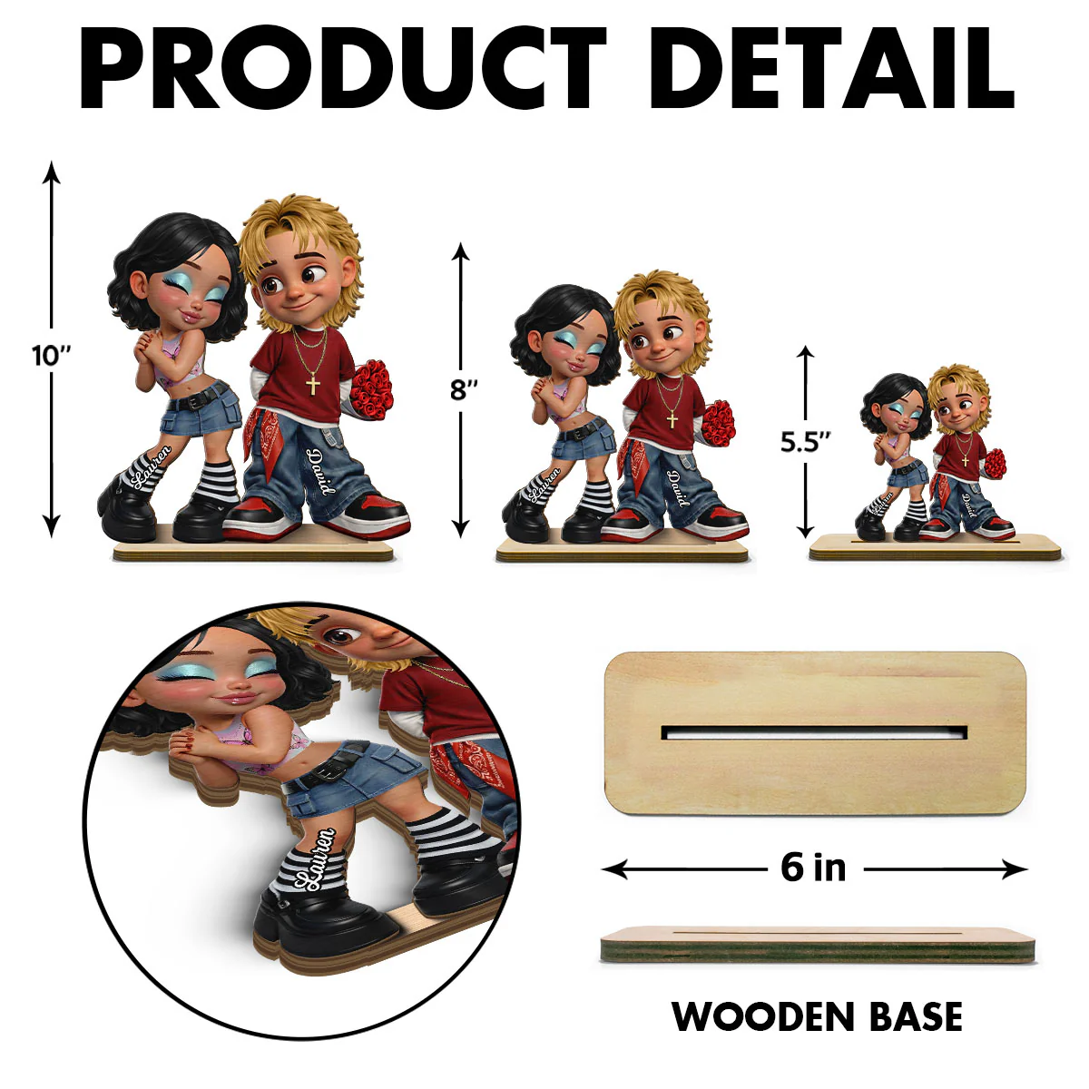 Trendy Y2K Couple - Personalized 2-Layered Wooden Plaque - Heartfelt Valentine's Day Gift For Him, Gift For Her - Image 9