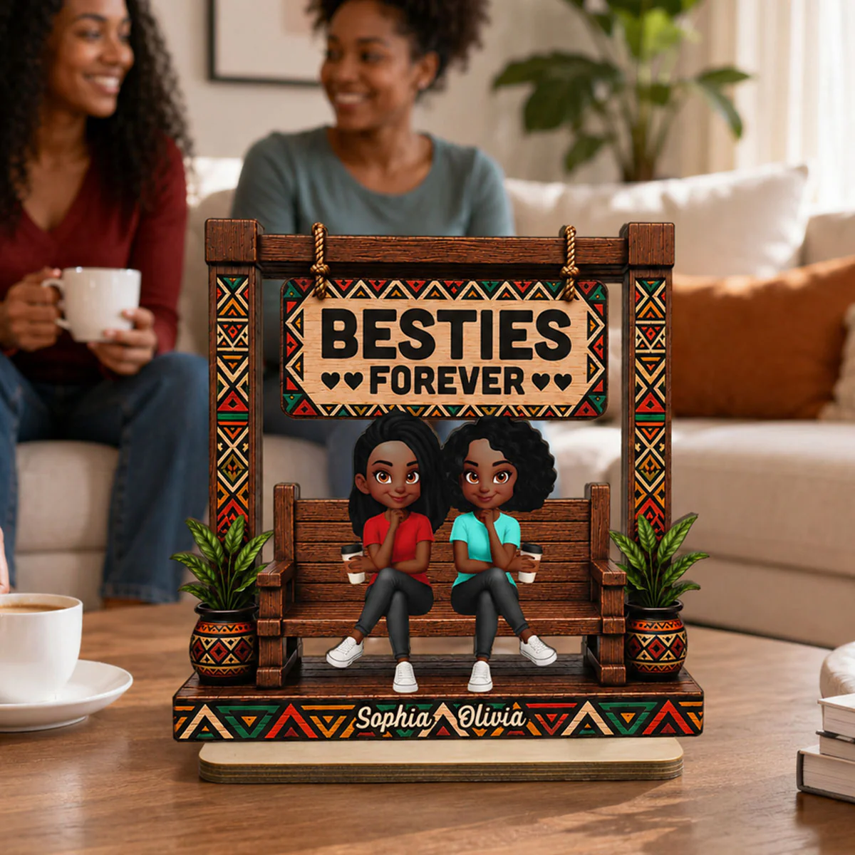 Tribal Patterns Besties Forever - Personalized 2-Layered Wooden Plaque - Birthday Gift, Gift For Best Friends - Image 4