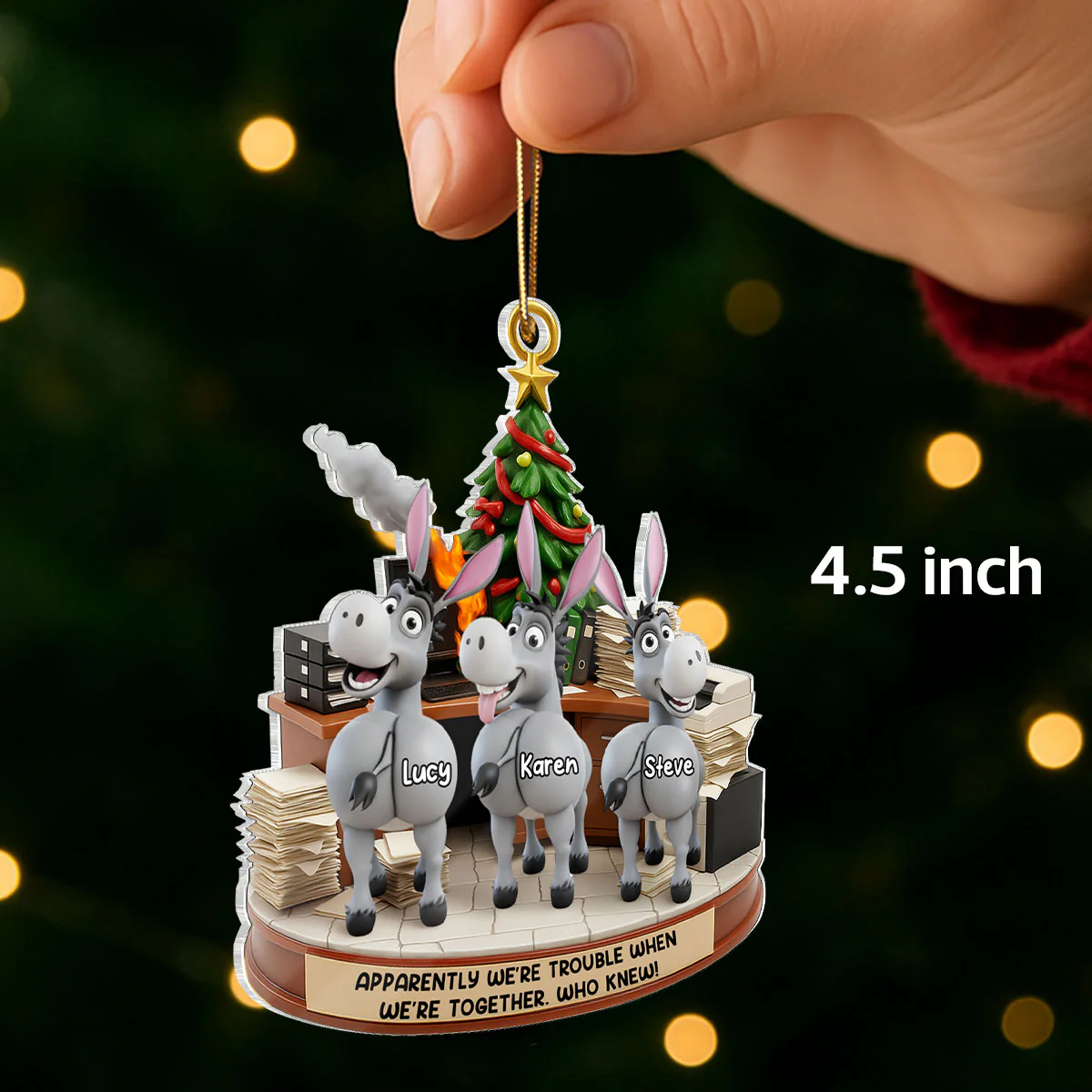 Trouble Together Donkey Coworker Office Decoration - Personalized Acrylic Ornament - Custom Employee Gift Exchange, White Elephant Gift - Image 2