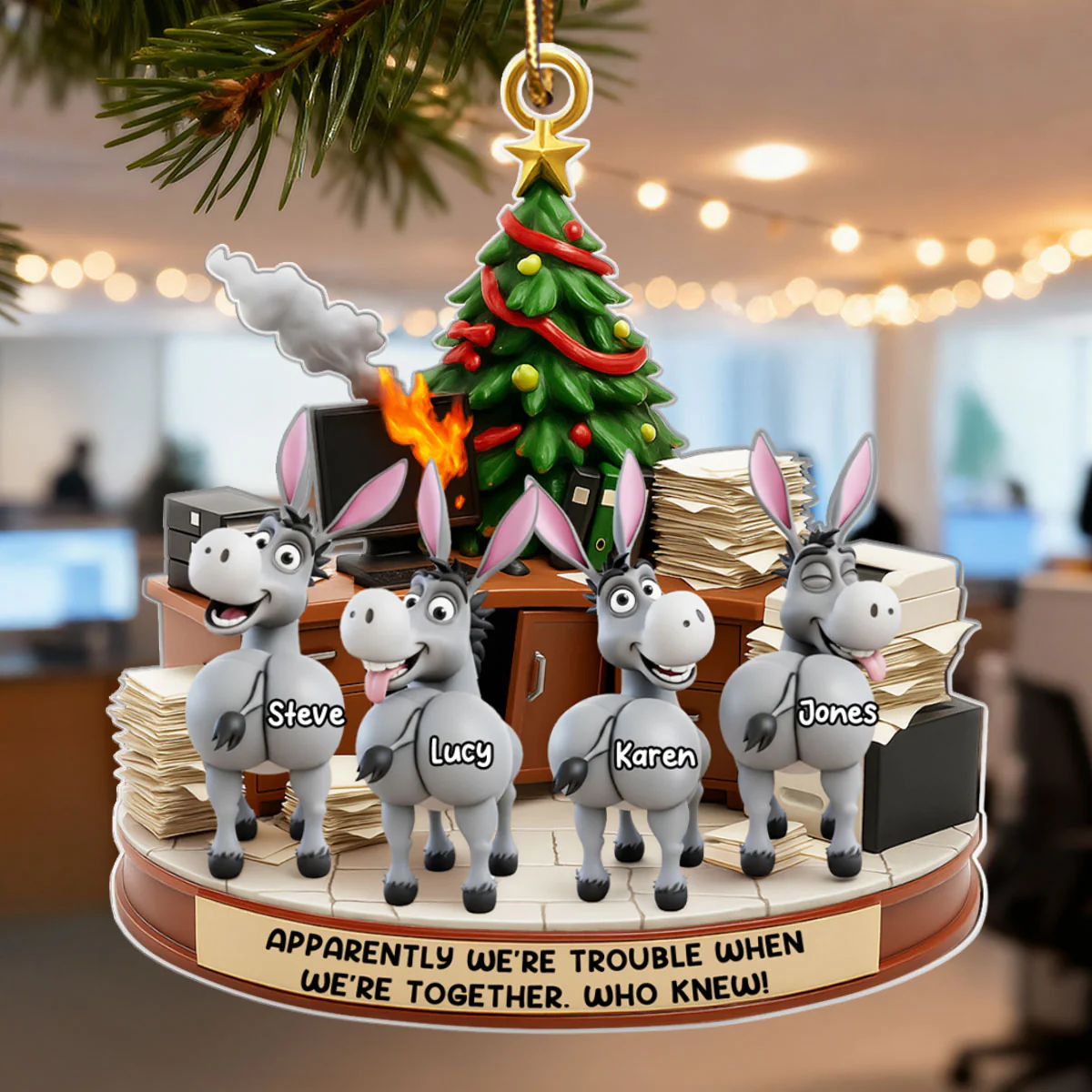 Trouble Together Donkey Coworker Office Decoration - Personalized Acrylic Ornament - Custom Employee Gift Exchange, White Elephant Gift - Image 3