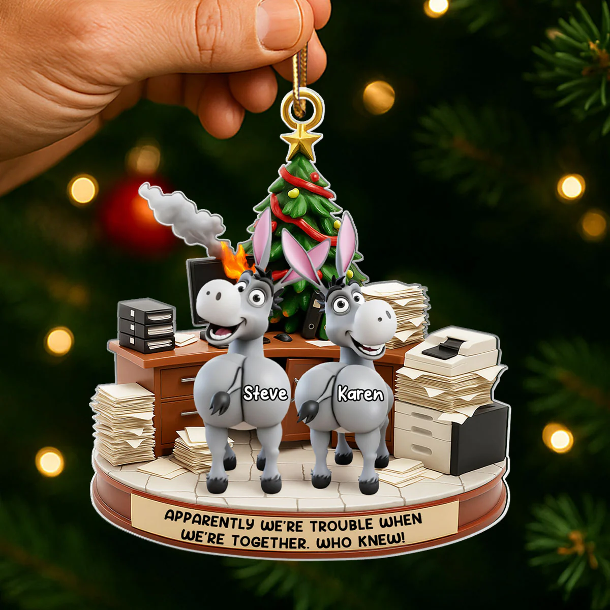Trouble Together Donkey Coworker Office Decoration - Personalized Acrylic Ornament - Custom Employee Gift Exchange, White Elephant Gift - Image 4