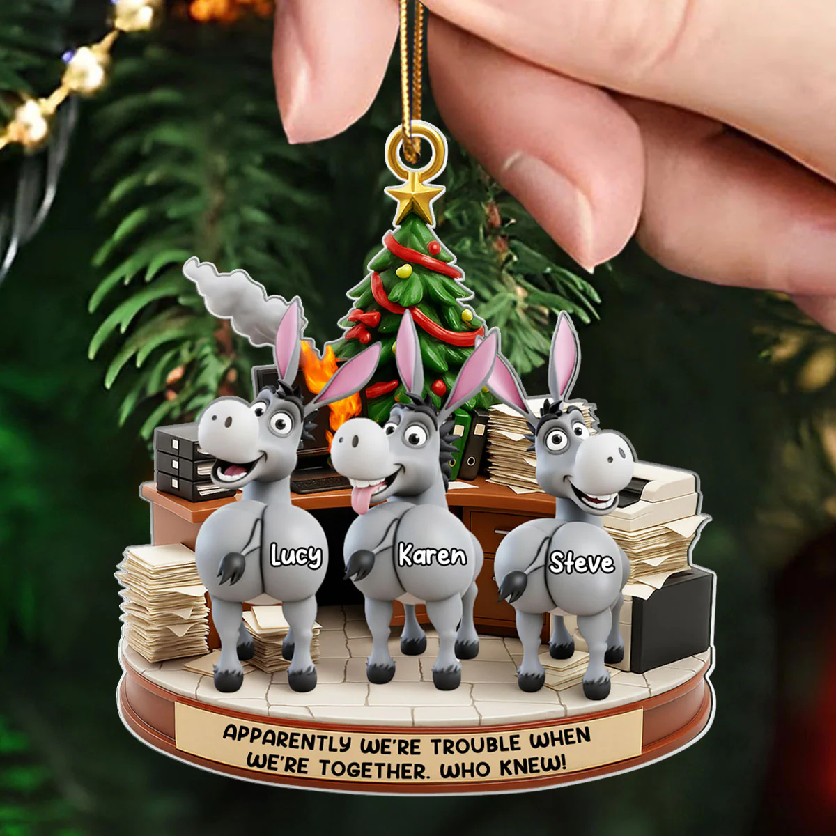 Trouble Together Donkey Coworker Office Decoration - Personalized Acrylic Ornament - Custom Employee Gift Exchange, White Elephant Gift - Image 5