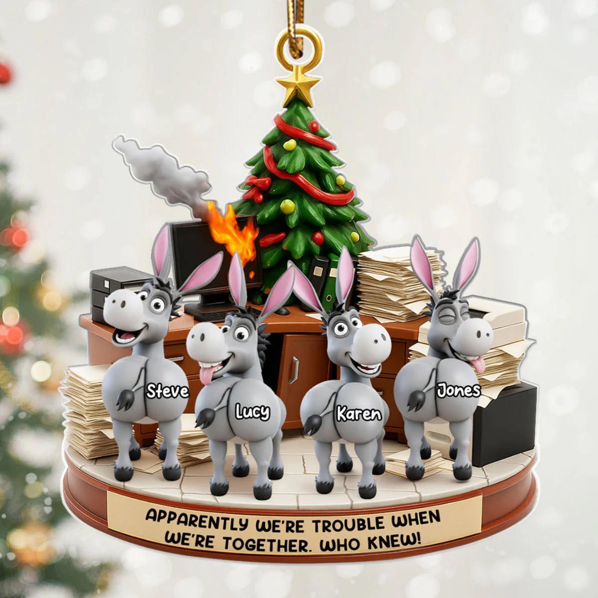Trouble Together Donkey Coworker Office Decoration - Personalized Acrylic Ornament - Custom Employee Gift Exchange, White Elephant Gift - Image 6