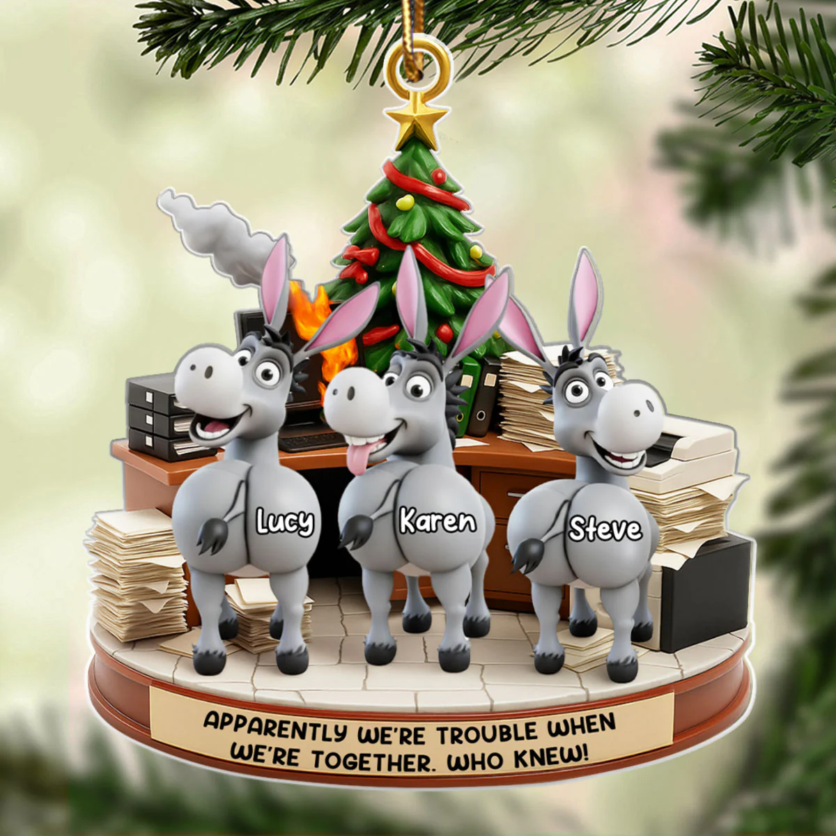 Trouble Together Donkey Coworker Office Decoration - Personalized Acrylic Ornament - Custom Employee Gift Exchange, White Elephant Gift - Image 7