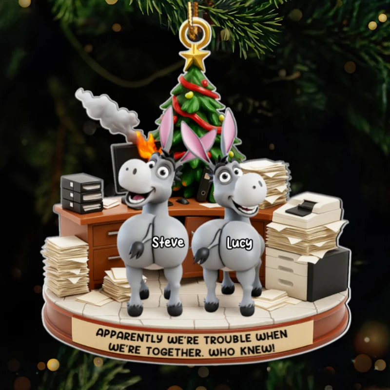 Trouble Together Donkey Coworker Office Decoration - Personalized Acrylic Ornament - Custom Employee Gift Exchange, White Elephant Gift - Image 9