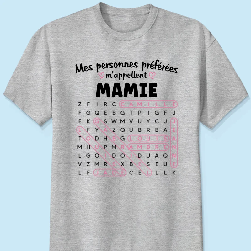 T-shirt Personnalisé Mots Fléchés - Mes personnes préférées m'appellent Mamie - Cadeau pour Grand-Mère - Image 13