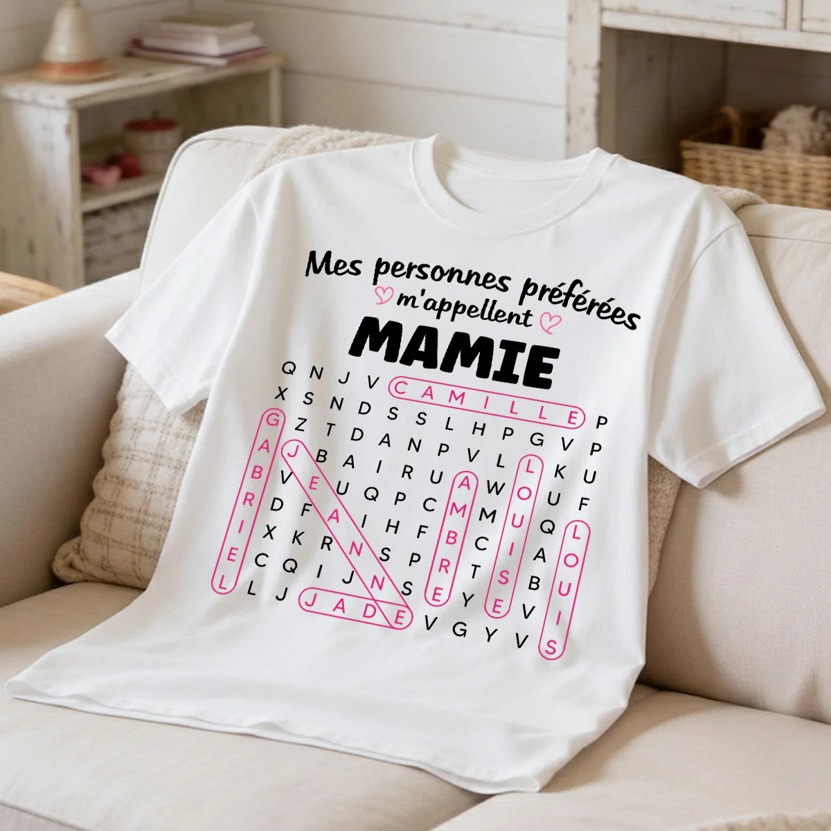 T-shirt Personnalisé Mots Fléchés - Mes personnes préférées m'appellent Mamie - Cadeau pour Grand-Mère - Image 3
