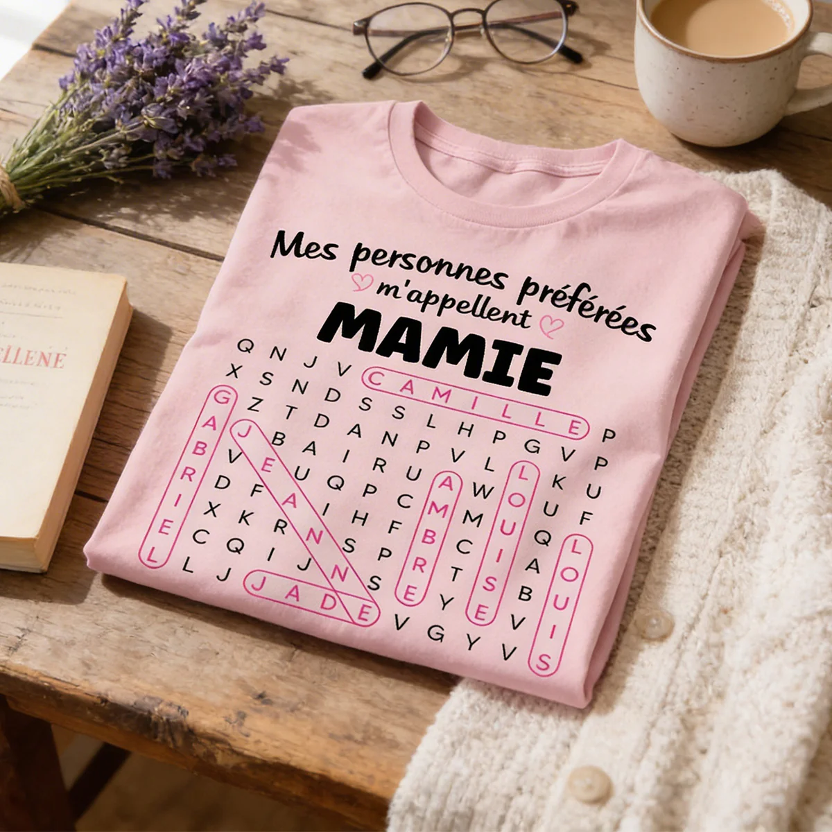 T-shirt Personnalisé Mots Fléchés - Mes personnes préférées m'appellent Mamie - Cadeau pour Grand-Mère - Image 4