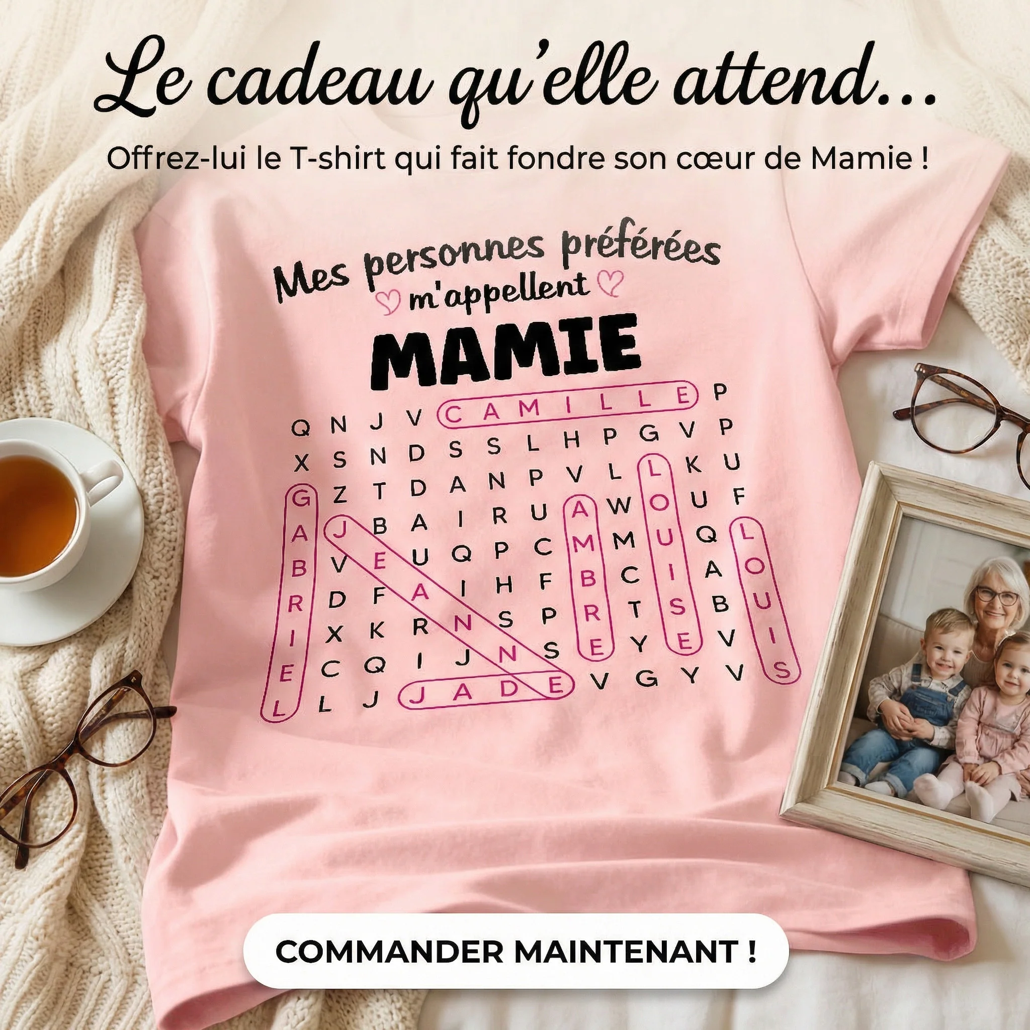 T-shirt Personnalisé Mots Fléchés - Mes personnes préférées m'appellent Mamie - Cadeau pour Grand-Mère - Image 9