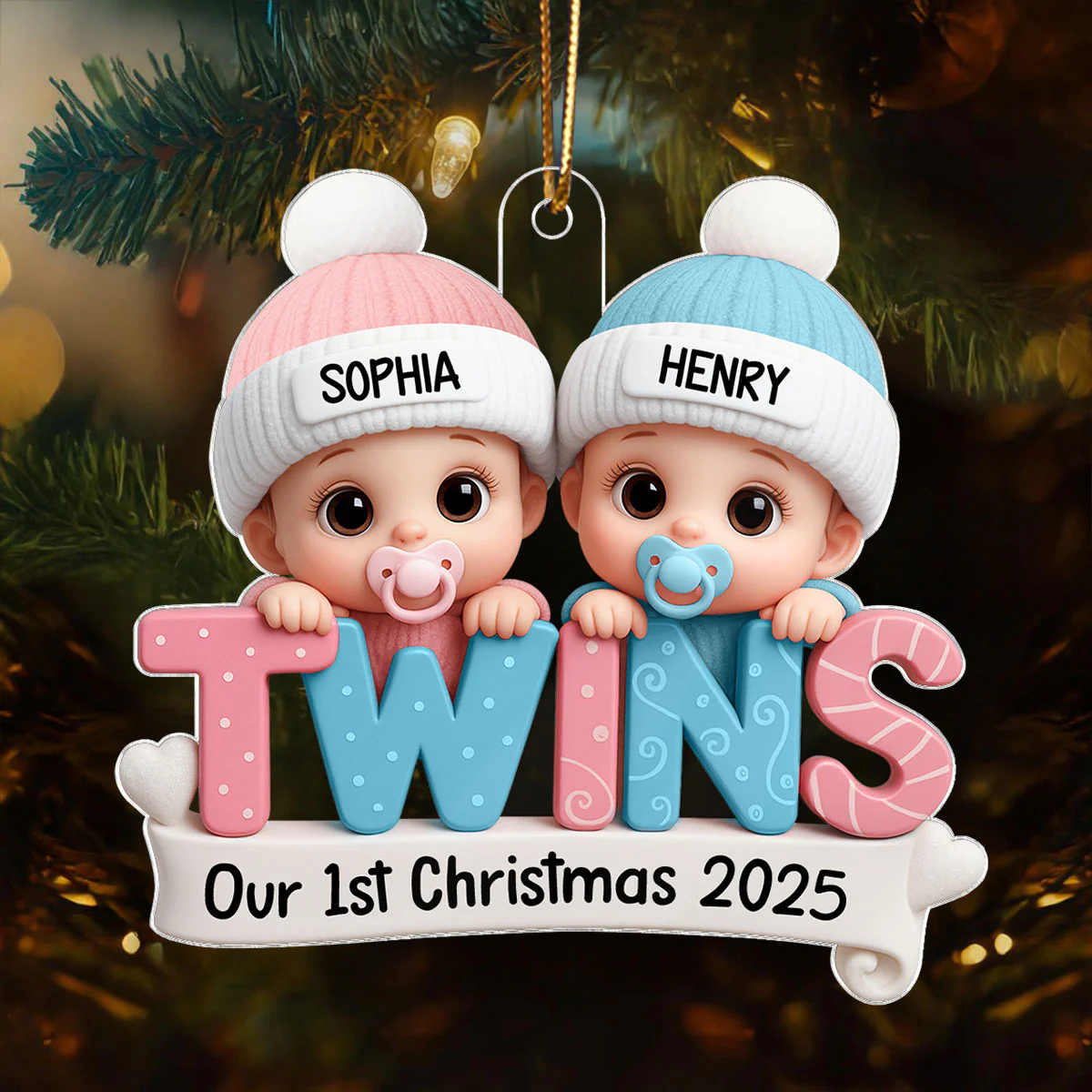 TWINS! Baby’s First Christmas Baby Blue Boy Pink Girl Custom Personalized Christmas Ornament Gift - Image 6