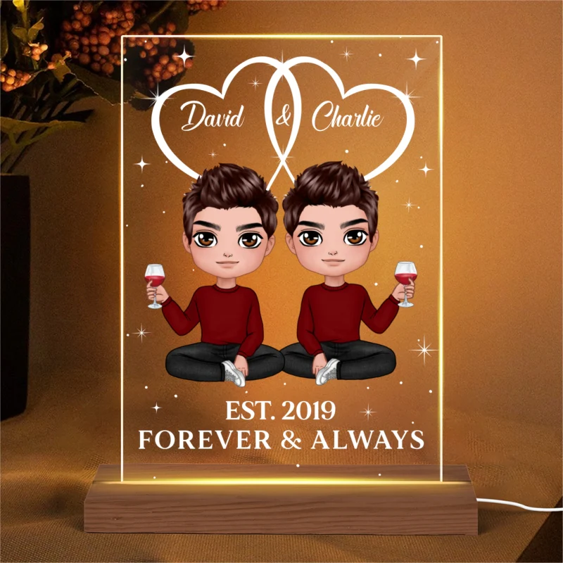 Two Heart Joined Together Couple Sitting Personalized Plaque LED Night Light - Image 4