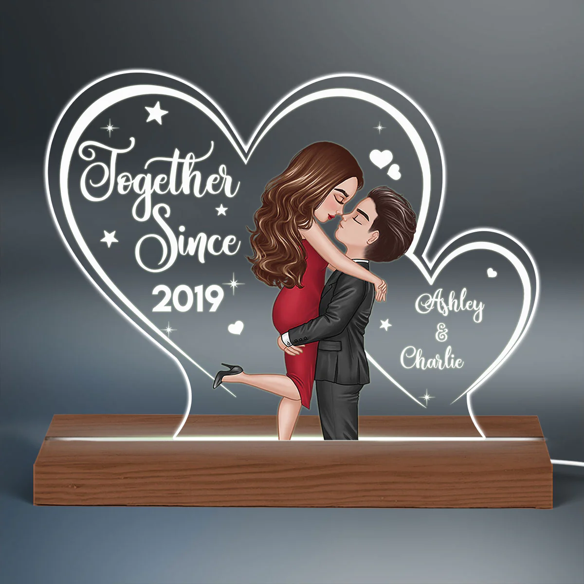 Two Hearts Doll Couple Hugging Kissing Personalized Custom Shape LED - Image 3