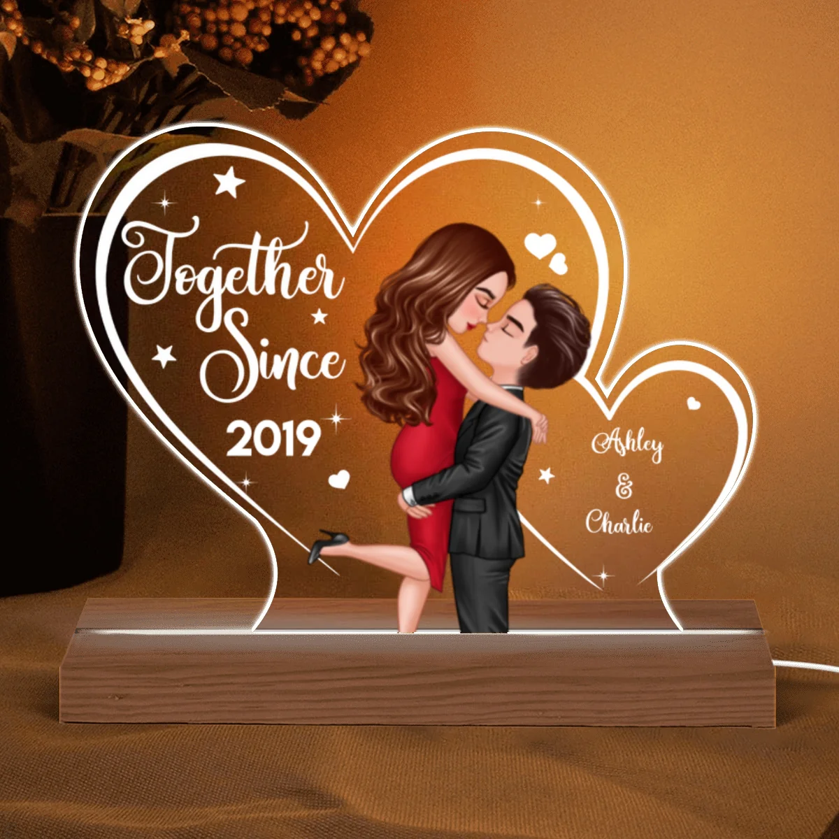 Two Hearts Doll Couple Hugging Kissing Personalized Custom Shape LED - Image 5