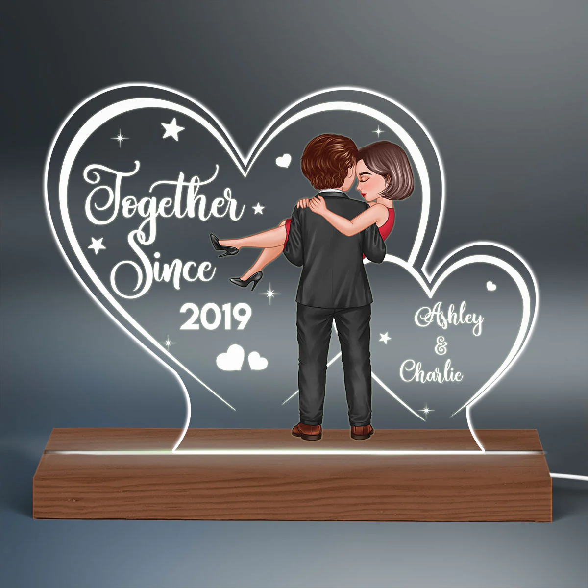 Two Hearts Embracing Hugging Doll Couple Personalized Custom Shape LED - Image 3