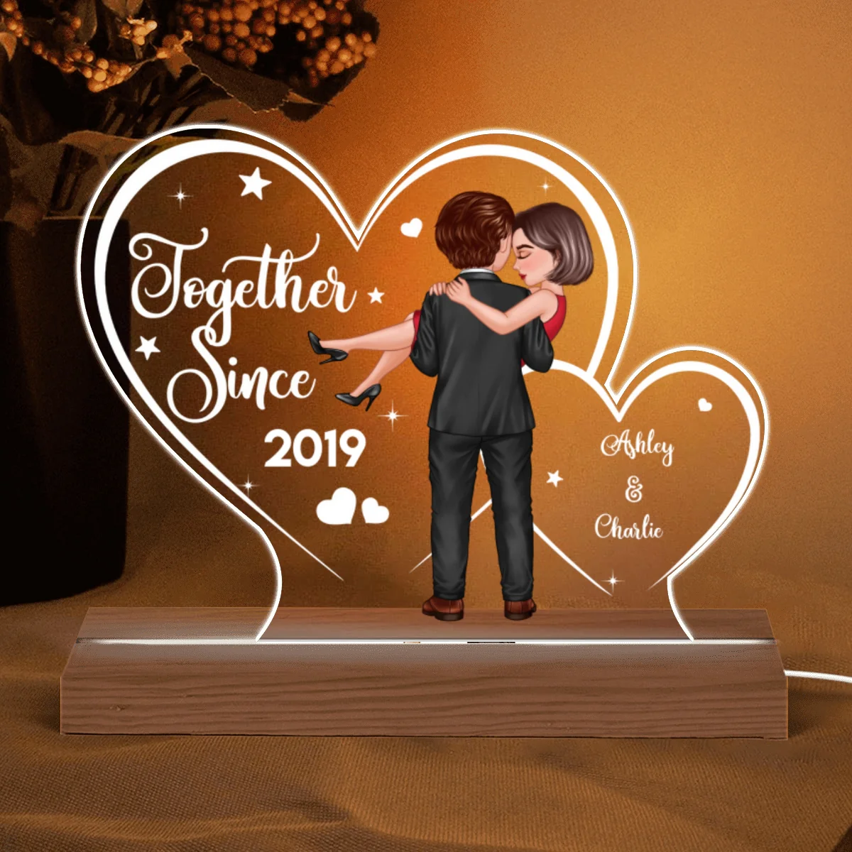 Two Hearts Embracing Hugging Doll Couple Personalized Custom Shape LED - Image 5