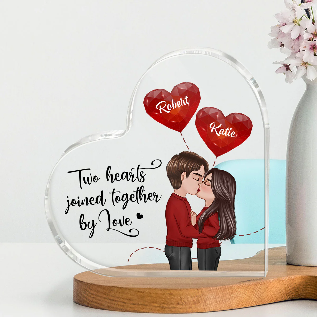 Two Hearts Joined Together By Love Personalized Heart Acrylic Plaque - Image 3