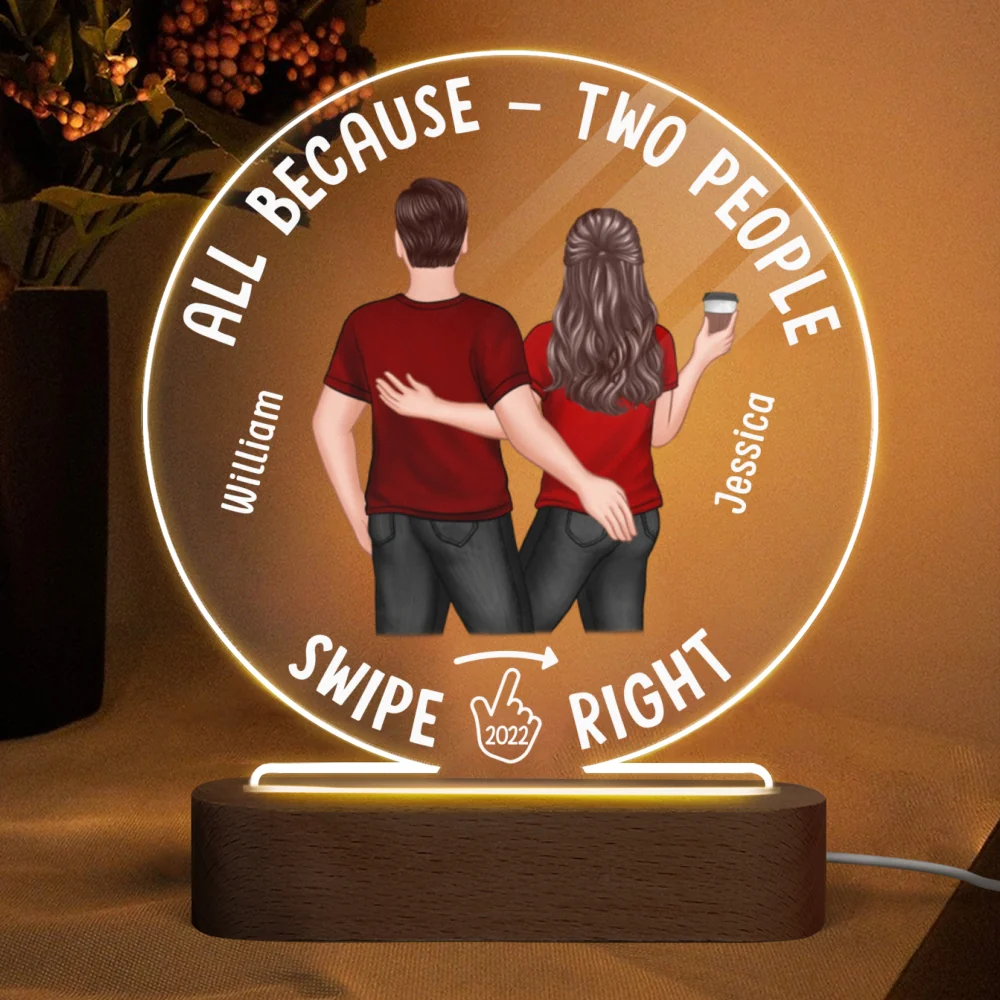 Two People Swipe Right Couple Dating App Personalized Circle LED Night Light, Acrylic LED Lamp, Valentine‘s Day Gift For Him, Gift For Her - Image 4