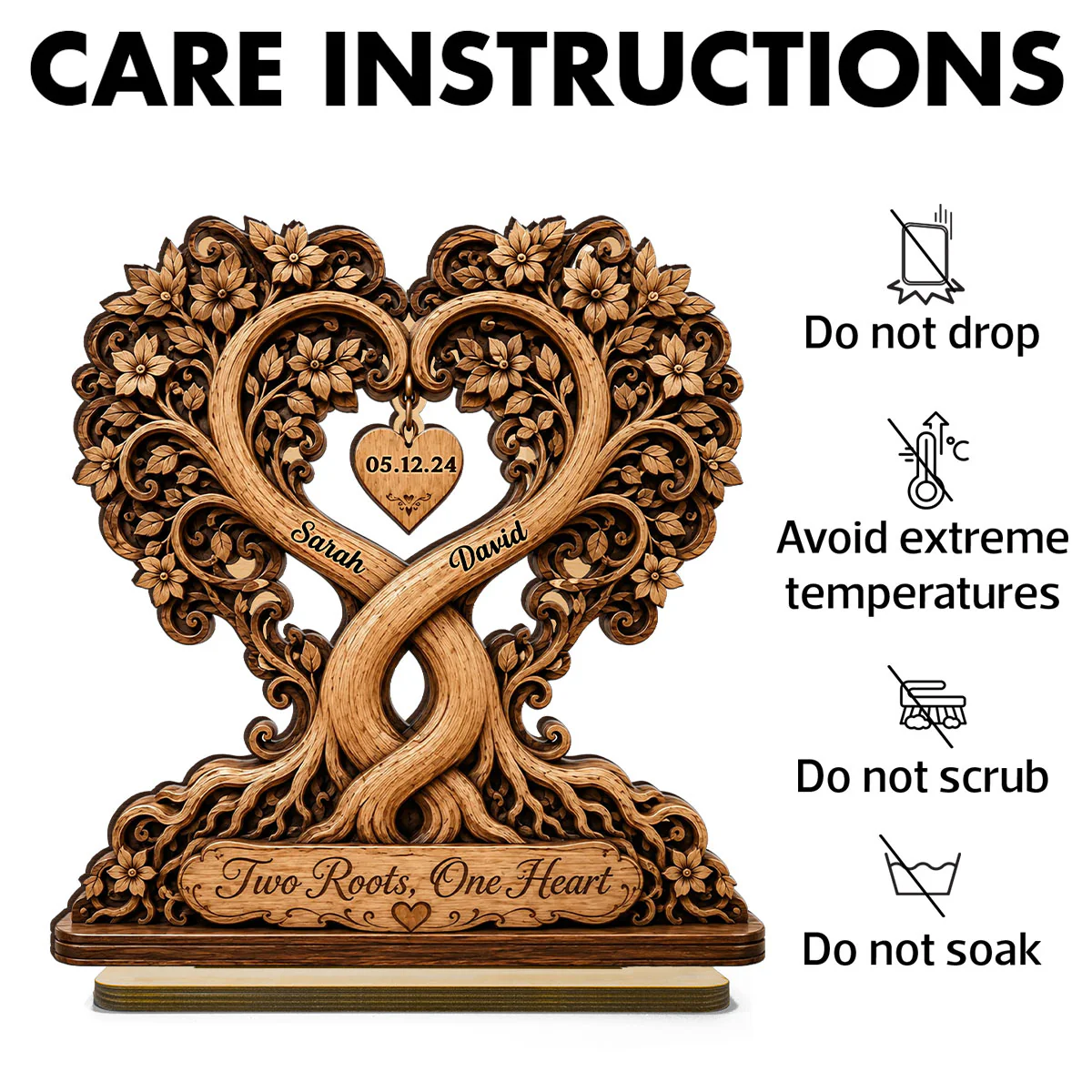 Two Roots One Heart Couple - Personalized 2-Layered Wooden Plaque - Heartfelt Anniversary Gift for Her, for Him - Image 10