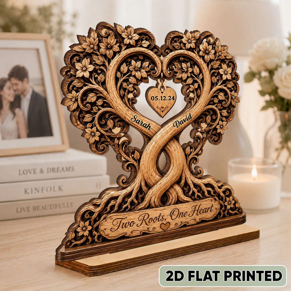 Two Roots One Heart Couple - Personalized 2-Layered Wooden Plaque - Heartfelt Anniversary Gift for Her, for Him - Image 2