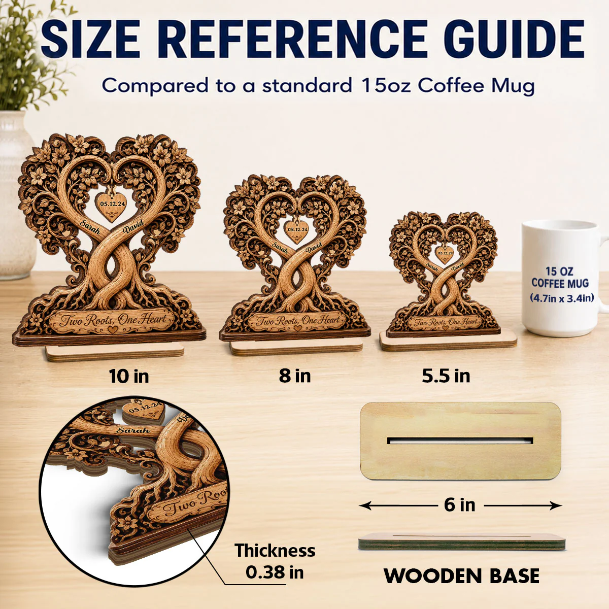 Two Roots One Heart Couple - Personalized 2-Layered Wooden Plaque - Heartfelt Anniversary Gift for Her, for Him - Image 4