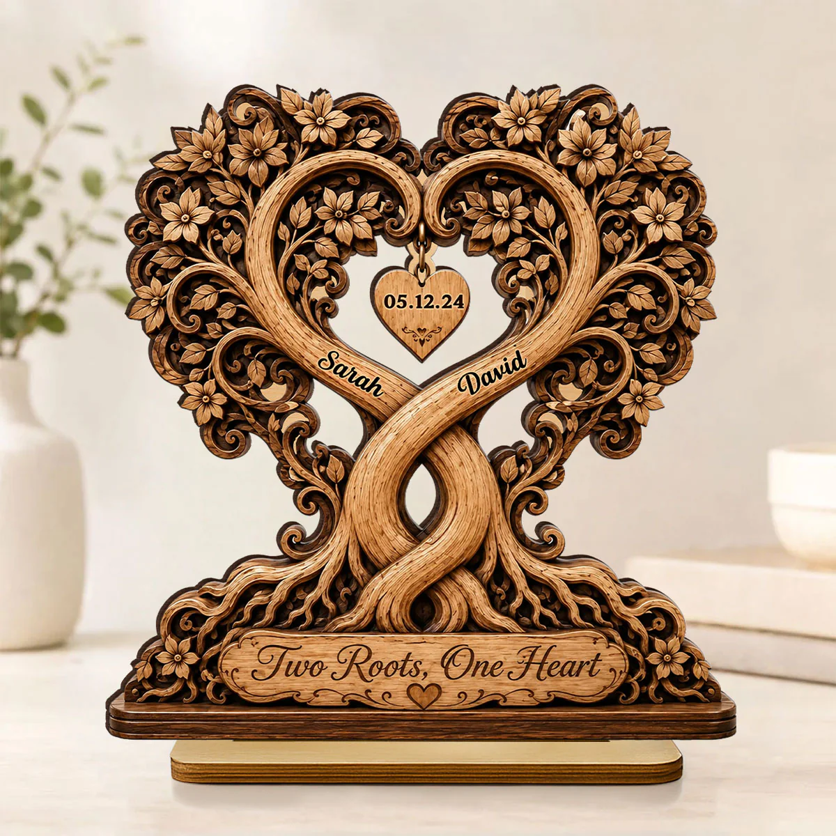 Two Roots One Heart Couple - Personalized 2-Layered Wooden Plaque - Heartfelt Anniversary Gift for Her, for Him - Image 9