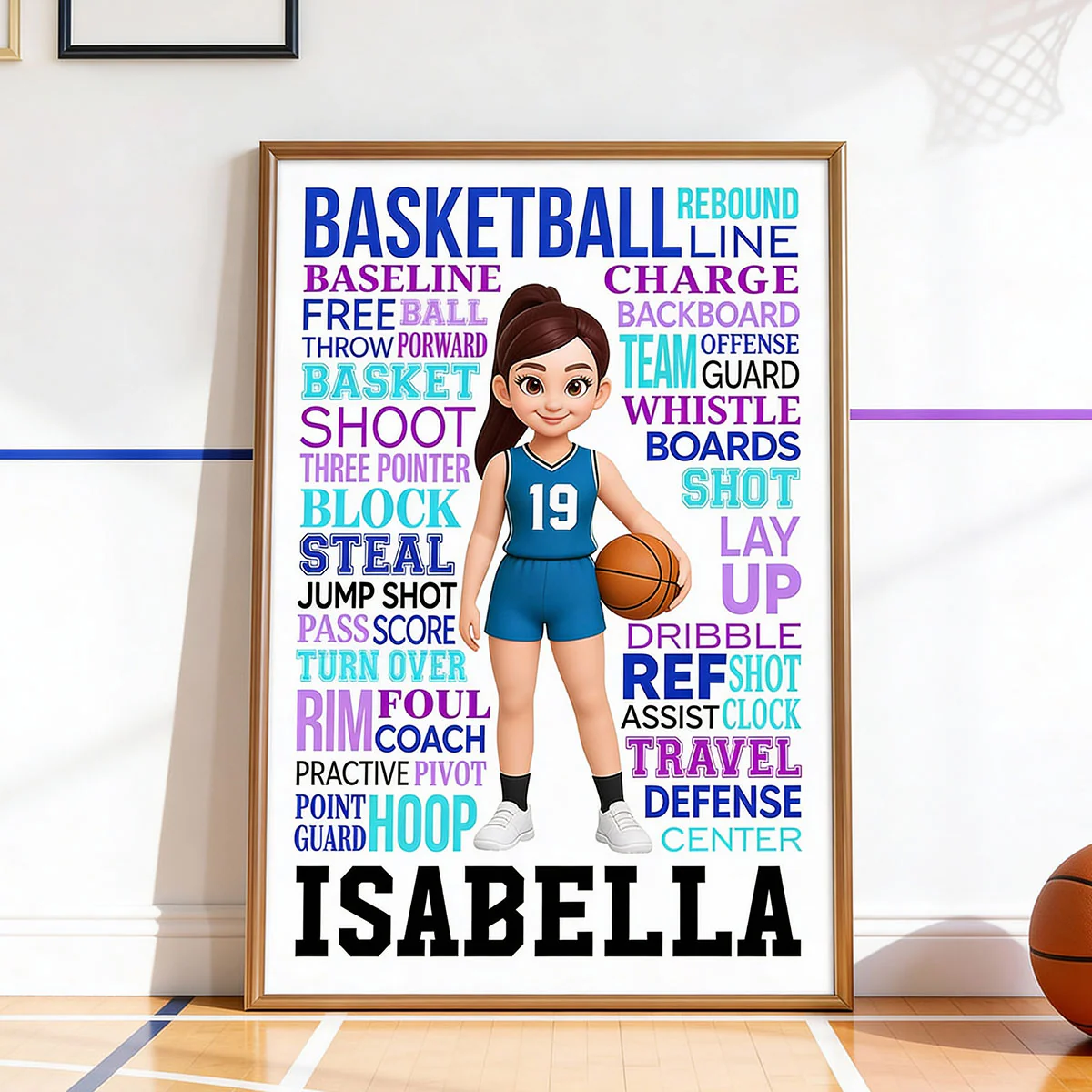 Typography Art Basketball Boy Girl - Personalized Poster - Gift For Basketball Lovers