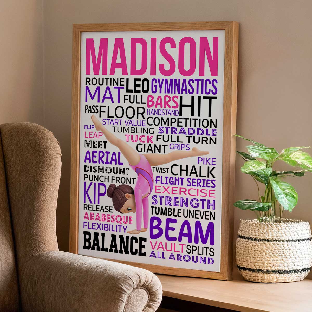 Typography Art Gymnastic Girl Cartwheel Pose - Personalized Poster - Gymnast Gift For Daughter, Granddaughter - Image 2