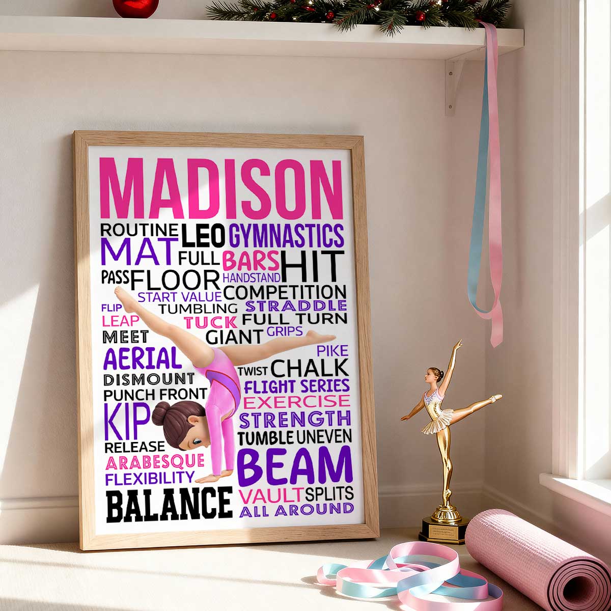 Typography Art Gymnastic Girl Cartwheel Pose - Personalized Poster - Gymnast Gift For Daughter, Granddaughter - Image 7