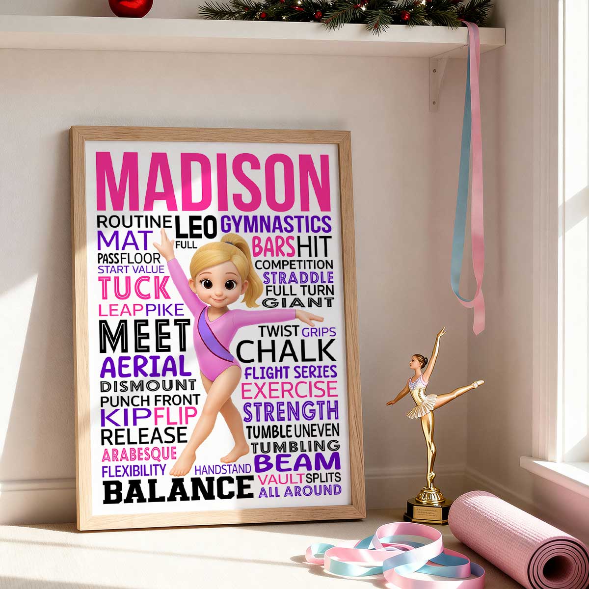 Typography Art Gymnastic Girl - Personalized Poster - Gymnast Gift For Daughter, Granddaughter - Image 8