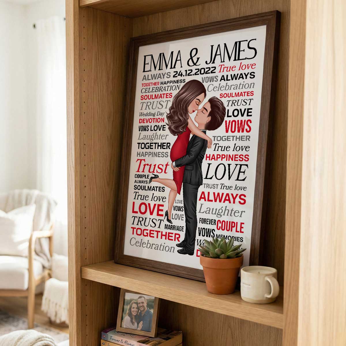 Typography Word Art Couple Hugging Kissing - Personalized Poster - Valentine's Day, Anniversary Gift For Her, Gift For Him - Image 3