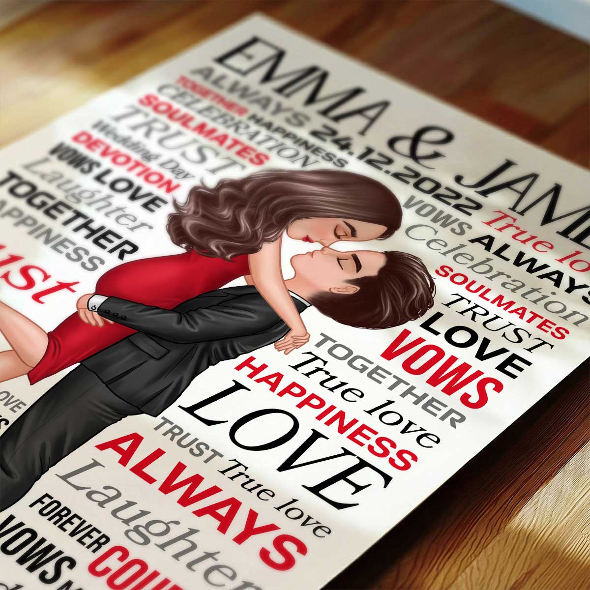 Typography Word Art Couple Hugging Kissing - Personalized Poster - Valentine's Day, Anniversary Gift For Her, Gift For Him - Image 7