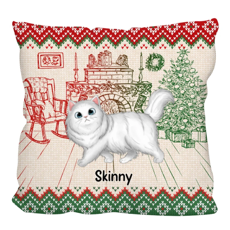 Ugly Sweater Pattern Walking Fluffy Cats Christmas Personalized Pillow (Insert Included) - Image 3