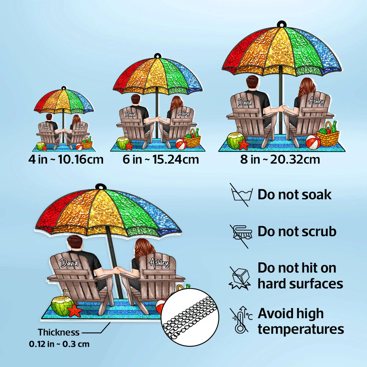 Under Beach Umbrella Happy Couple Personalized Suncatcher - Image 10
