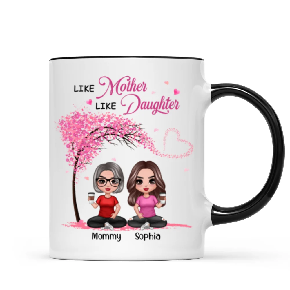 Under Pink Tree Doll Women Sitting Like Mother And Daughters Personalized Mug - Image 5