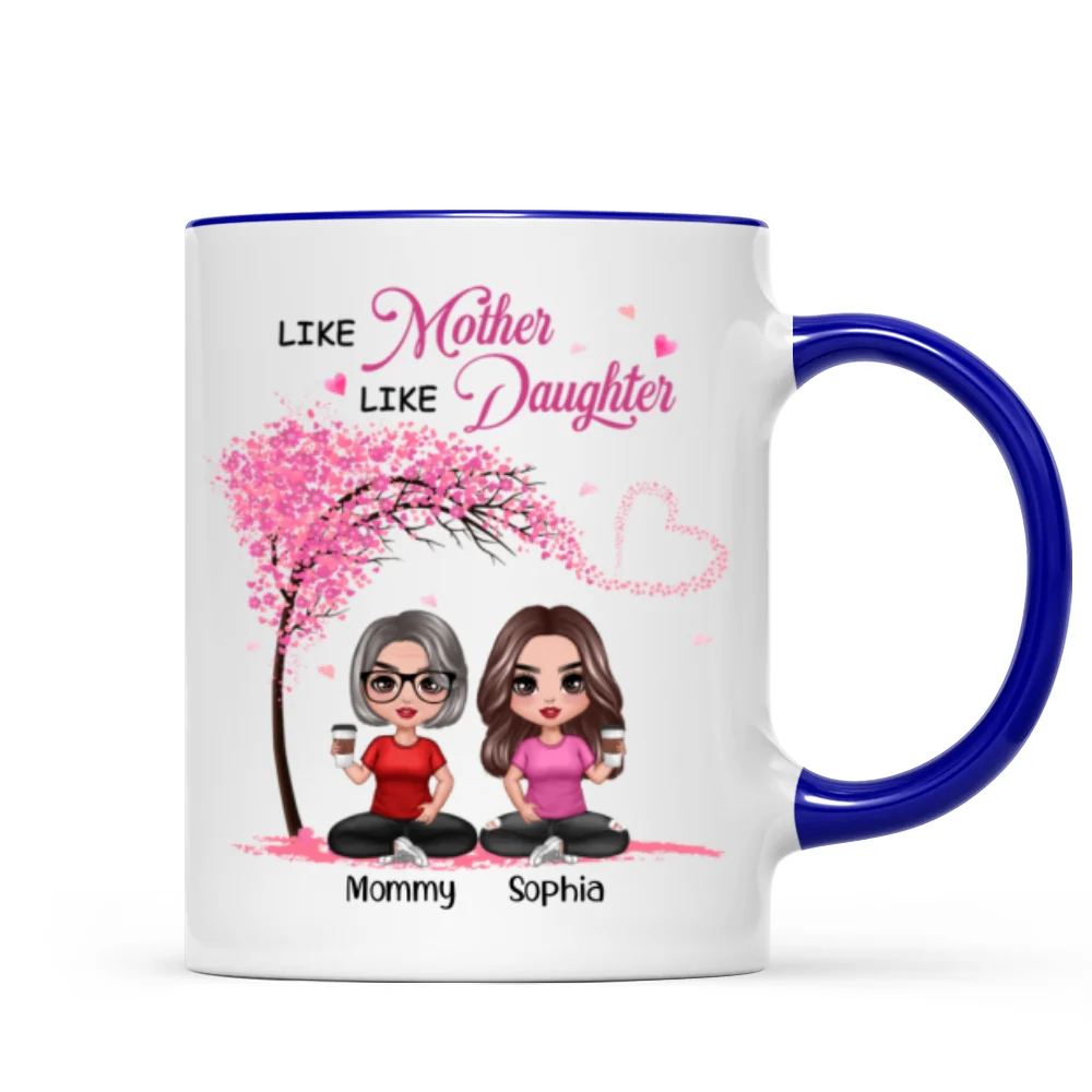 Under Pink Tree Doll Women Sitting Like Mother And Daughters Personalized Mug - Image 6