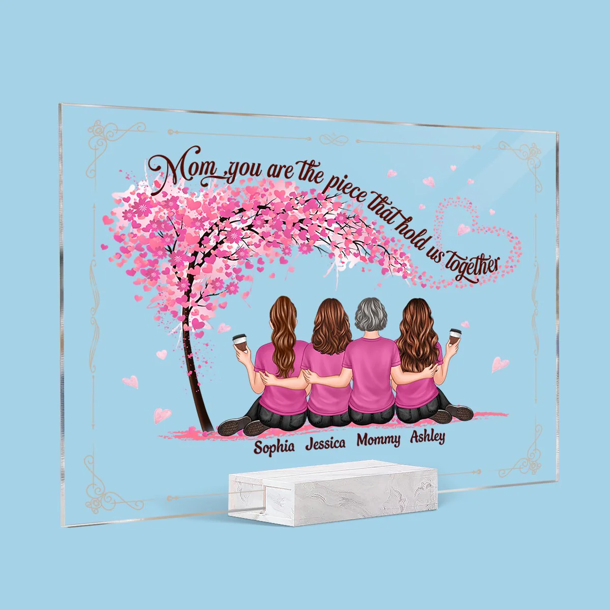 Under Pink Tree Mother Daughters Back View Personalized Acrylic Plaque - Image 2