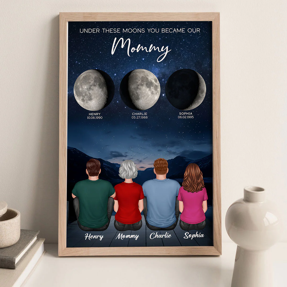 Under These Moons You Became Our Mom Grandma Birth Moon Phase Art Personalized Poster - Image 3