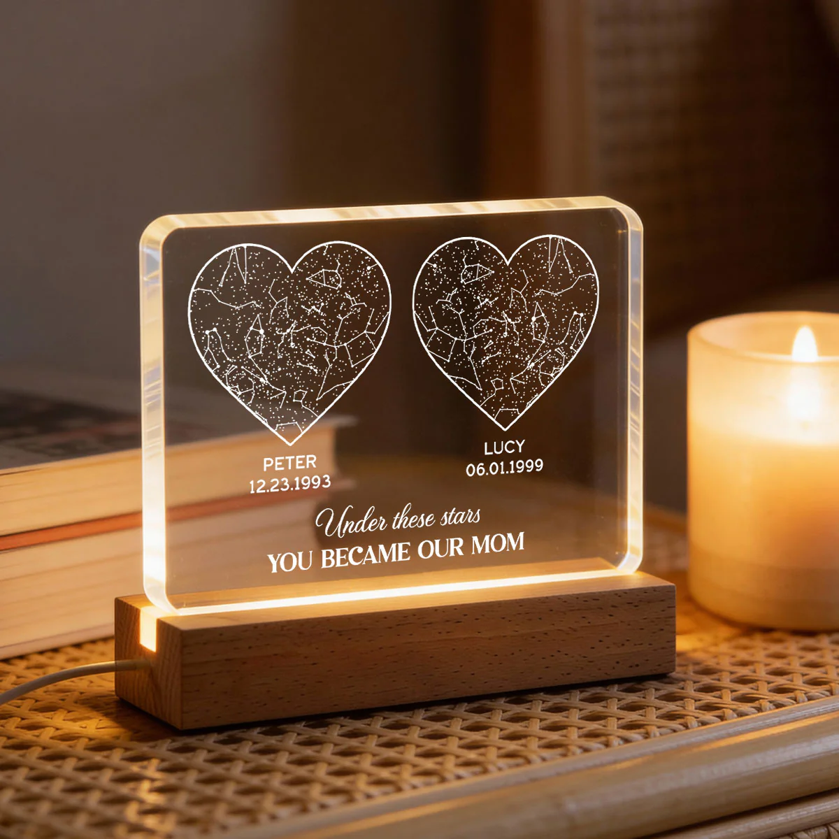 Under These Stars You Became My Mom, Custom Star Map by Date - Personalized Acrylic Block LED Night Light - Heartfelt Gift for Mom - Image 5