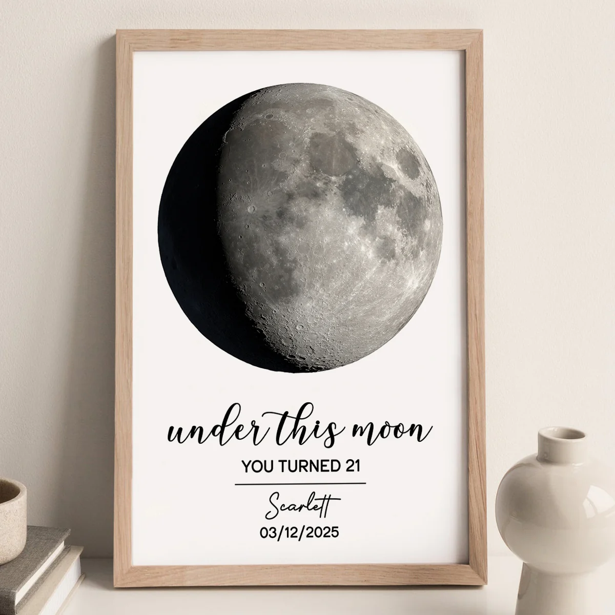 Under This Moon Custom Moon Phase And Message Personalized Poster, Birthday Gift, Anniversary Gift, Wedding Gift